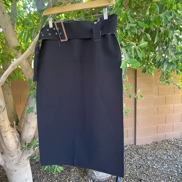 Front Row Shop Skirt Womens Large Black White Cyberpunk Maxi Belted - Picture 1 of 9